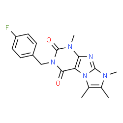 ChemSpider 2D Image | 3-(4-Fluoro-benzyl)-1,6,7,8-tetramethyl-1H,8H-imidazo[2,1-f]purine-2,4-dione | C18H18FN5O2