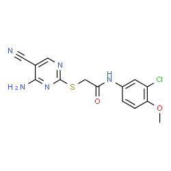 ChemSpider 2D Image | 2-[(4-Amino-5-cyano-2-pyrimidinyl)sulfanyl]-N-(3-chloro-4-methoxyphenyl)acetamide | C14H12ClN5O2S