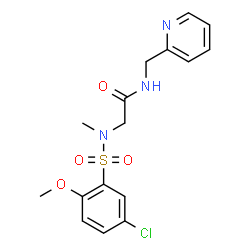 ChemSpider 2D Image | 2-(N-methyl-5-chloro-2-methoxybenzenesulfonamido)-N-(pyridin-2-ylmethyl)acetamide | C16H18ClN3O4S