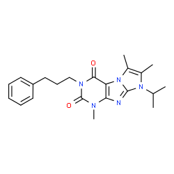 ChemSpider 2D Image | 8-Isopropyl-1,6,7-trimethyl-3-(3-phenylpropyl)-1H-imidazo[2,1-f]purine-2,4(3H,8H)-dione | C22H27N5O2