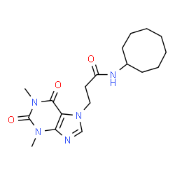 ChemSpider 2D Image | N-Cyclooctyl-3-(1,3-dimethyl-2,6-dioxo-1,2,3,6-tetrahydro-7H-purin-7-yl)propanamide | C18H27N5O3