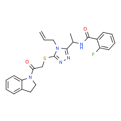 ChemSpider 2D Image | N-[1-(4-Allyl-5-{[2-(2,3-dihydro-1H-indol-1-yl)-2-oxoethyl]sulfanyl}-4H-1,2,4-triazol-3-yl)ethyl]-2-fluorobenzamide | C24H24FN5O2S