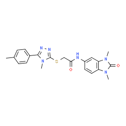 ChemSpider 2D Image | N-(1,3-Dimethyl-2-oxo-2,3-dihydro-1H-benzimidazol-5-yl)-2-{[4-methyl-5-(4-methylphenyl)-4H-1,2,4-triazol-3-yl]sulfanyl}acetamide | C21H22N6O2S
