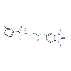 ChemSpider 2D Image | N-(1,3-Dimethyl-2-oxo-2,3-dihydro-1H-benzimidazol-5-yl)-2-{[4-methyl-5-(3-methylphenyl)-4H-1,2,4-triazol-3-yl]sulfanyl}acetamide | C21H22N6O2S