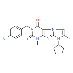 ChemSpider 2D Image | 3-(4-Chlorobenzyl)-8-cyclopentyl-1,7-dimethyl-1H-imidazo[2,1-f]purine-2,4(3H,8H)-dione | C21H22ClN5O2