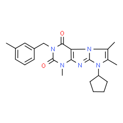 ChemSpider 2D Image | 8-Cyclopentyl-1,6,7-trimethyl-3-(3-methylbenzyl)-1H-imidazo[2,1-f]purine-2,4(3H,8H)-dione | C23H27N5O2