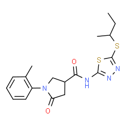 ChemSpider 2D Image | N-[5-(sec-Butylsulfanyl)-1,3,4-thiadiazol-2-yl]-1-(2-methylphenyl)-5-oxo-3-pyrrolidinecarboxamide | C18H22N4O2S2