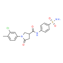 ChemSpider 2D Image | 1-(3-Chloro-4-methylphenyl)-5-oxo-N-(4-sulfamoylphenyl)-3-pyrrolidinecarboxamide | C18H18ClN3O4S