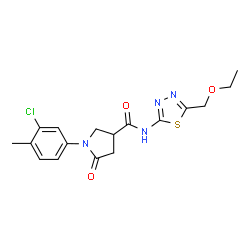 ChemSpider 2D Image | 1-(3-Chloro-4-methylphenyl)-N-[5-(ethoxymethyl)-1,3,4-thiadiazol-2-yl]-5-oxo-3-pyrrolidinecarboxamide | C17H19ClN4O3S