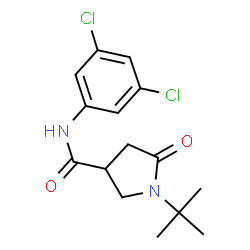 ChemSpider 2D Image | N-(3,5-Dichlorophenyl)-1-(2-methyl-2-propanyl)-5-oxo-3-pyrrolidinecarboxamide | C15H18Cl2N2O2