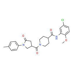 ChemSpider 2D Image | N-(5-Chloro-2-methoxyphenyl)-1-{[1-(4-methylphenyl)-5-oxo-3-pyrrolidinyl]carbonyl}-4-piperidinecarboxamide | C25H28ClN3O4