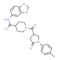 ChemSpider 2D Image | N-(1,3-Benzodioxol-5-yl)-1-{[1-(4-methylphenyl)-5-oxo-3-pyrrolidinyl]carbonyl}-4-piperidinecarboxamide | C25H27N3O5