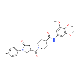 ChemSpider 2D Image | 1-{[1-(4-Methylphenyl)-5-oxo-3-pyrrolidinyl]carbonyl}-N-(3,4,5-trimethoxyphenyl)-4-piperidinecarboxamide | C27H33N3O6