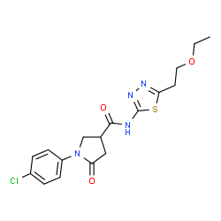 ChemSpider 2D Image | 1-(4-Chlorophenyl)-N-[5-(2-ethoxyethyl)-1,3,4-thiadiazol-2-yl]-5-oxo-3-pyrrolidinecarboxamide | C17H19ClN4O3S