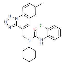 ChemSpider 2D Image | 3-(2-Chlorophenyl)-1-cyclohexyl-1-[(7-methyltetrazolo[1,5-a]quinolin-4-yl)methyl]urea | C24H25ClN6O