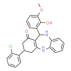 ChemSpider 2D Image | 3-(2-Chlorophenyl)-11-(2-hydroxy-3-methoxyphenyl)-2,3,4,5,10,11-hexahydro-1H-dibenzo[b,e][1,4]diazepin-1-one | C26H23ClN2O3