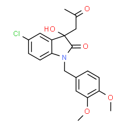 ChemSpider 2D Image | 5-Chloro-1-(3,4-dimethoxybenzyl)-3-hydroxy-3-(2-oxopropyl)-1,3-dihydro-2H-indol-2-one | C20H20ClNO5