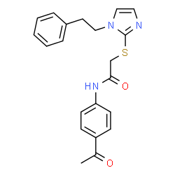 ChemSpider 2D Image | N-(4-Acetylphenyl)-2-{[1-(2-phenylethyl)-1H-imidazol-2-yl]sulfanyl}acetamide | C21H21N3O2S