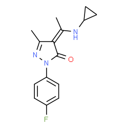 ChemSpider 2D Image | (4Z)-4-[1-(Cyclopropylamino)ethylidene]-2-(4-fluorophenyl)-5-methyl-2,4-dihydro-3H-pyrazol-3-one | C15H16FN3O