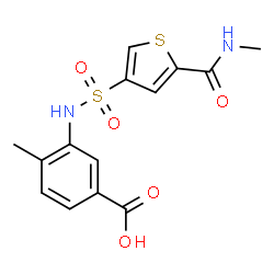 ChemSpider 2D Image | 4-Methyl-3-({[5-(methylcarbamoyl)-3-thienyl]sulfonyl}amino)benzoic acid | C14H14N2O5S2
