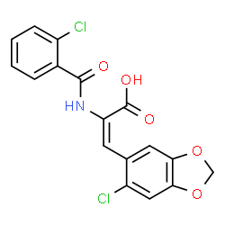 ChemSpider 2D Image | (2E)-3-(6-Chloro-1,3-benzodioxol-5-yl)-2-[(2-chlorobenzoyl)amino]acrylic acid | C17H11Cl2NO5