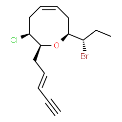 ChemSpider 2D Image | (2S,3S,5Z,8S)-8-[(1S)-1-Bromopropyl]-3-chloro-2-[(2E)-2-penten-4-yn-1-yl]-3,4,7,8-tetrahydro-2H-oxocine | C15H20BrClO