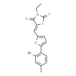 ChemSpider 2D Image | (5Z)-5-{[5-(2-Bromo-4-methylphenyl)-2-furyl]methylene}-3-ethyl-2-thioxo-1,3-thiazolidin-4-one | C17H14BrNO2S2
