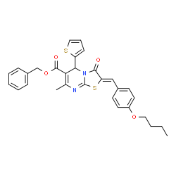 ChemSpider 2D Image | Benzyl (2Z)-2-(4-butoxybenzylidene)-7-methyl-3-oxo-5-(2-thienyl)-2,3-dihydro-5H-[1,3]thiazolo[3,2-a]pyrimidine-6-carboxylate | C30H28N2O4S2