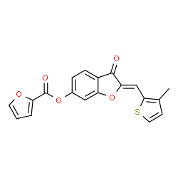 ChemSpider 2D Image | (2Z)-2-[(3-Methyl-2-thienyl)methylene]-3-oxo-2,3-dihydro-1-benzofuran-6-yl 2-furoate | C19H12O5S