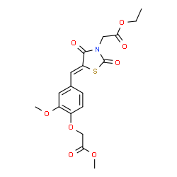 ChemSpider 2D Image | Methyl (4-{(Z)-[3-(2-ethoxy-2-oxoethyl)-2,4-dioxo-1,3-thiazolidin-5-ylidene]methyl}-2-methoxyphenoxy)acetate | C18H19NO8S