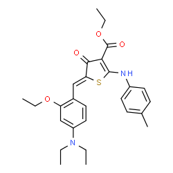 ChemSpider 2D Image | Ethyl (5Z)-5-[4-(diethylamino)-2-ethoxybenzylidene]-2-[(4-methylphenyl)amino]-4-oxo-4,5-dihydro-3-thiophenecarboxylate | C27H32N2O4S