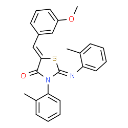 ChemSpider 2D Image | (2Z,5Z)-5-(3-Methoxybenzylidene)-3-(2-methylphenyl)-2-[(2-methylphenyl)imino]-1,3-thiazolidin-4-one | C25H22N2O2S