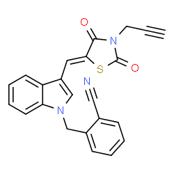 ChemSpider 2D Image | 2-[(3-{(Z)-[2,4-Dioxo-3-(2-propyn-1-yl)-1,3-thiazolidin-5-ylidene]methyl}-1H-indol-1-yl)methyl]benzonitrile | C23H15N3O2S