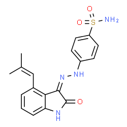 ChemSpider 2D Image | 4-{(2Z)-2-[4-(2-Methyl-1-propen-1-yl)-2-oxo-1,2-dihydro-3H-indol-3-ylidene]hydrazino}benzenesulfonamide | C18H18N4O3S
