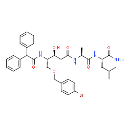 ChemSpider 2D Image | (3S,4S)-N-[(2S)-1-{[(2S)-1-Amino-4-methyl-1-oxo-2-pentanyl]amino}-1-oxo-2-propanyl]-5-[(4-bromobenzyl)oxy]-4-[(diphenylacetyl)amino]-3-hydroxypentanamide | C35H43BrN4O6