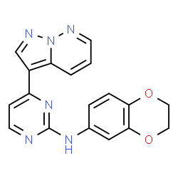 ChemSpider 2D Image | N-(2,3-Dihydro-1,4-benzodioxin-6-yl)-4-(pyrazolo[1,5-b]pyridazin-3-yl)-2-pyrimidinamine | C18H14N6O2