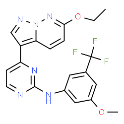 ChemSpider 2D Image | 4-(6-Ethoxypyrazolo[1,5-b]pyridazin-3-yl)-N-[3-methoxy-5-(trifluoromethyl)phenyl]-2-pyrimidinamine | C20H17F3N6O2