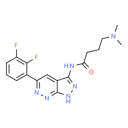 ChemSpider 2D Image | N-[5-(2,3-Difluorophenyl)-1H-pyrazolo[3,4-c]pyridazin-3-yl]-4-(dimethylamino)butanamide | C17H18F2N6O