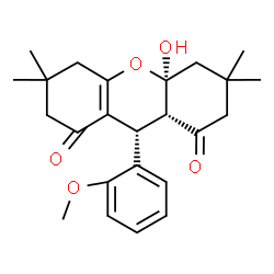 ChemSpider 2D Image | (4aS,9R,9aS)-4a-Hydroxy-9-(2-methoxyphenyl)-3,3,6,6-tetramethyl-3,4,4a,5,6,7,9,9a-octahydro-1H-xanthene-1,8(2H)-dione | C24H30O5