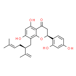 ChemSpider 2D Image | (2S)-2-(2,4-Dihydroxyphenyl)-5,7-dihydroxy-8-[(2S)-2-isopropenyl-5-methyl-4-hexen-1-yl]-2,3-dihydro-4H-chromen-4-one | C25H28O6