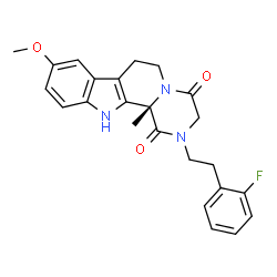 ChemSpider 2D Image | (12bS)-2-[2-(2-Fluorophenyl)ethyl]-9-methoxy-12b-methyl-2,3,6,7,12,12b-hexahydropyrazino[1',2':1,2]pyrido[3,4-b]indole-1,4-dione | C24H24FN3O3