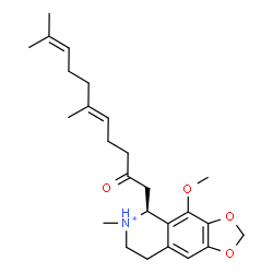 ChemSpider 2D Image | (5S)-5-[(5E)-6,10-Dimethyl-2-oxo-5,9-undecadien-1-yl]-4-methoxy-6-methyl-5,6,7,8-tetrahydro[1,3]dioxolo[4,5-g]isoquinolin-6-ium | C25H36NO4