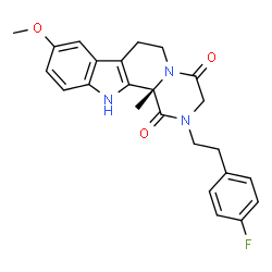 ChemSpider 2D Image | (12bS)-2-[2-(4-Fluorophenyl)ethyl]-9-methoxy-12b-methyl-2,3,6,7,12,12b-hexahydropyrazino[1',2':1,2]pyrido[3,4-b]indole-1,4-dione | C24H24FN3O3