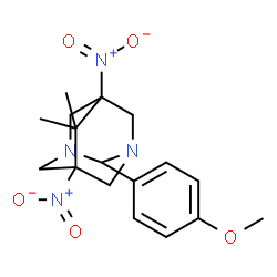 ChemSpider 2D Image | 1,3-Diazaadamantane, 2-(4-methoxyphenyl)-6,6-dimethyl-5,7-dinitro- | C17H22N4O5