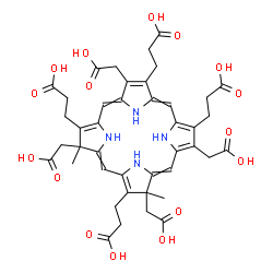 ChemSpider 2D Image | 3,3',3'',3'''-[3,8,13,17-Tetrakis(carboxymethyl)-8,13-dimethyl-8,13,22,24-tetrahydroporphyrin-2,7,12,18-tetrayl]tetrapropanoic acid | C42H46N4O16