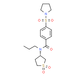 ChemSpider 2D Image | N-[(3S)-1,1-Dioxidotetrahydro-3-thiophenyl]-N-propyl-4-(1-pyrrolidinylsulfonyl)benzamide | C18H26N2O5S2