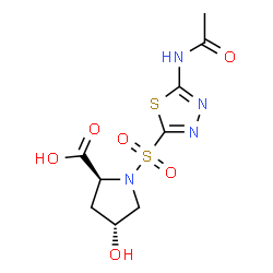 ChemSpider 2D Image | (4R)-1-[(5-Acetamido-1,3,4-thiadiazol-2-yl)sulfonyl]-4-hydroxy-L-proline | C9H12N4O6S2