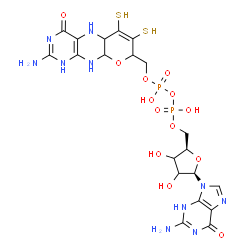 ChemSpider 2D Image | 2-Amino-9-{5-O-[({[(2-amino-4-oxo-6,7-disulfanyl-1,5,5a,8,9a,10-hexahydro-4H-pyrano[3,2-g]pteridin-8-yl)methoxy](hydroxy)phosphoryl}oxy)(hydroxy)phosphoryl]-beta-D-glycero-pentofuranosyl}-3,9-dihydro-
6H-purin-6-one | C20H26N10O13P2S2