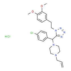 ChemSpider 2D Image | 1-Allyl-4-[(4-chlorophenyl){1-[2-(3,4-dimethoxyphenyl)ethyl]-1H-tetrazol-5-yl}methyl]piperazine hydrochloride (1:1) | C25H32Cl2N6O2