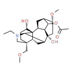 ChemSpider 2D Image | (1alpha,4beta,8alpha,9alpha,10alpha,13alpha,14alpha,16alpha)-20-Ethyl-1,8-dihydroxy-16-methoxy-4-(methoxymethyl)aconitan-14-yl acetate | C25H39NO6